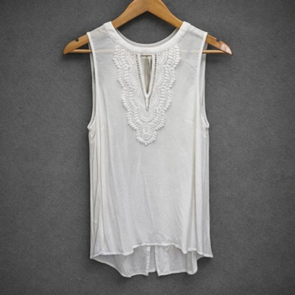 Daniel Rainn Womens Tank Top Medium White Lace Crochet Boho Romantic Sleeveless